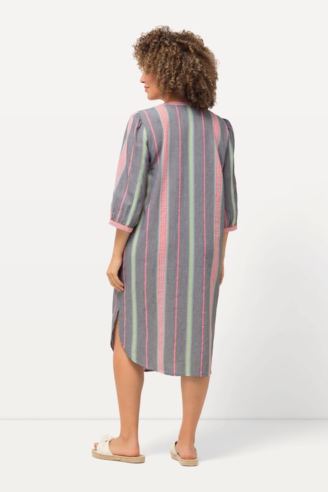 Kaftan, Musterstreifen, Oversized, V-Ausschnitt, 3/4-Arm
