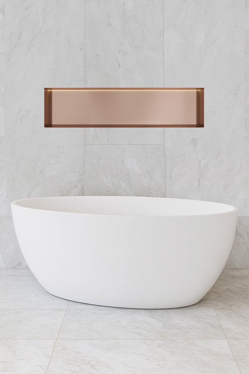 Hotbath &More frameless inbouwnis met verlichting 30x120x10cm geborsteld koper PVD