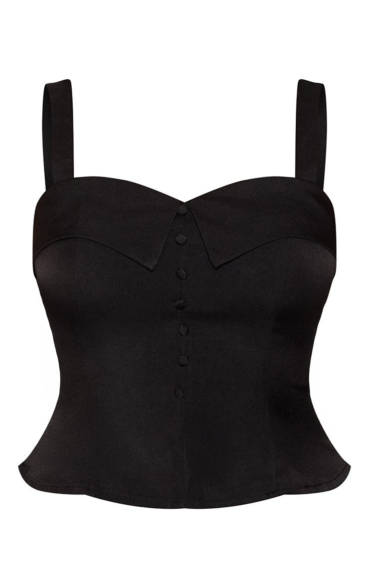 Noir Top Co-ord Ajusté À Détails Boutonnés Avec Encolure Cœur Et Ourlet Péplum