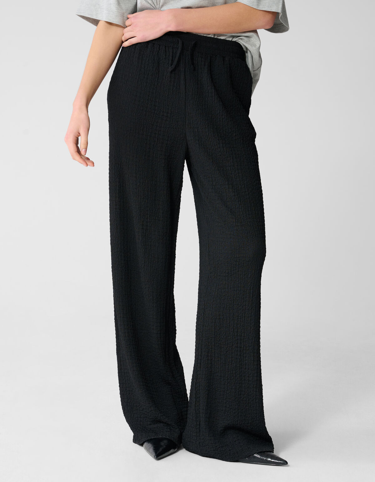 Crinkle Wide Leg Fit Broek Zwart