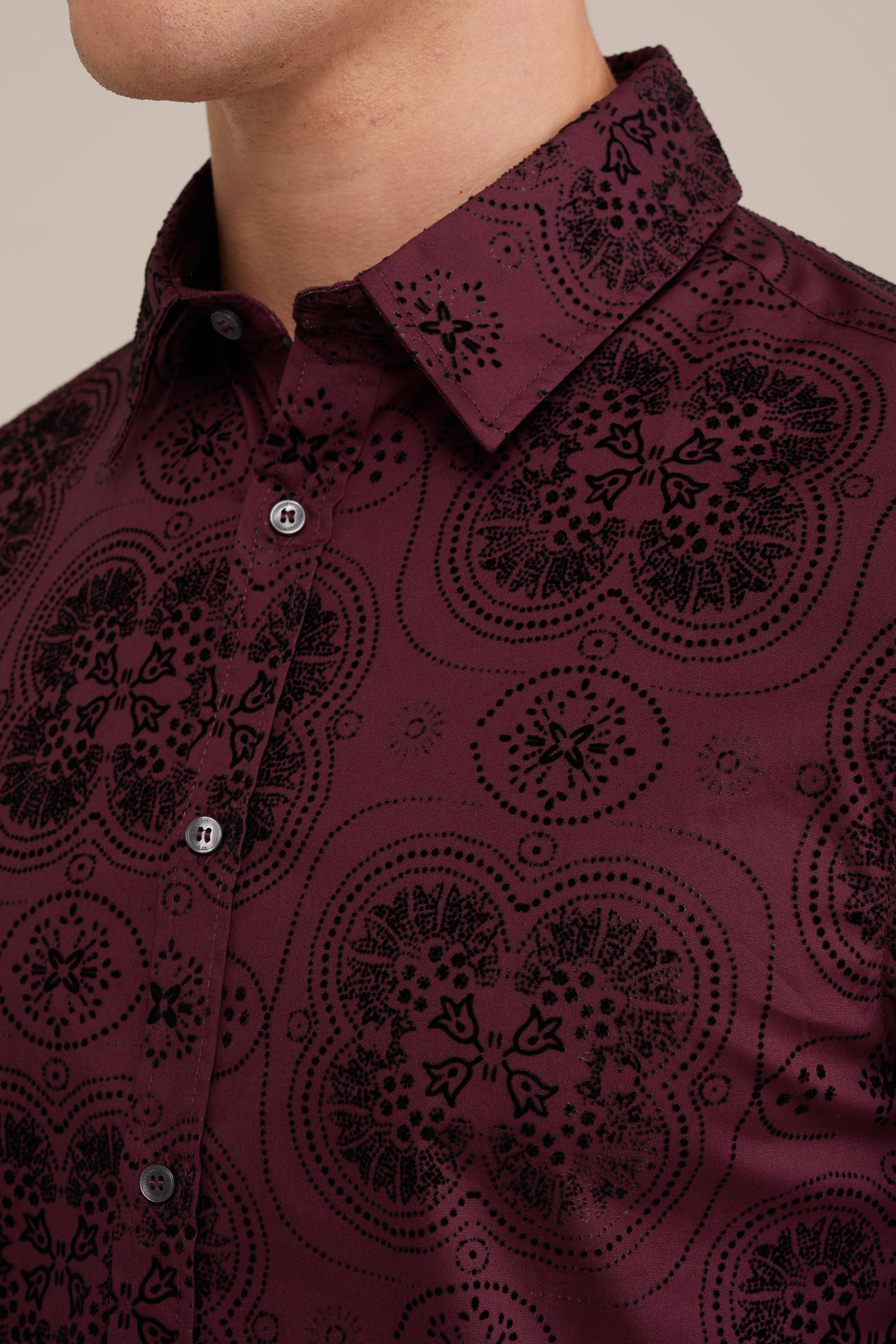 fit overhemd met velvet dessin WE Fashion Bordeauxrood