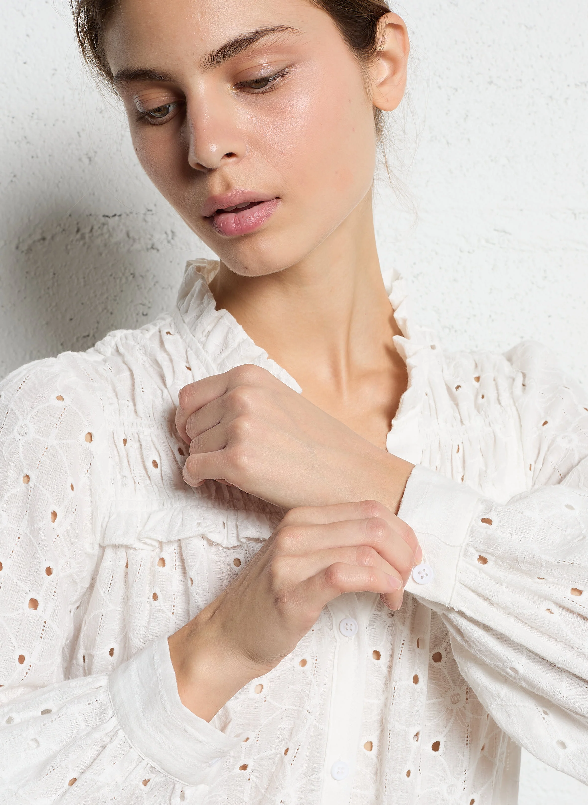 Chemise droite brodée en coton | Blanc