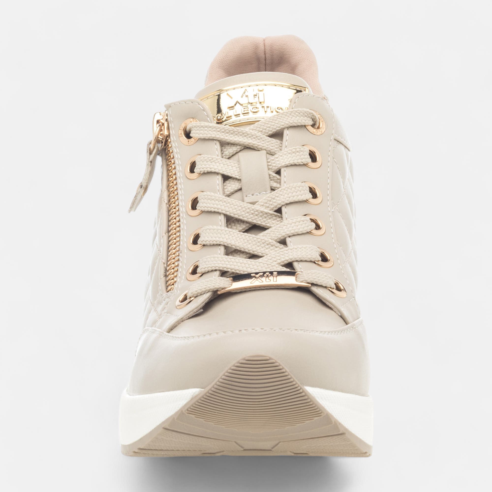 Baskets basses à talon compensé Femme beige