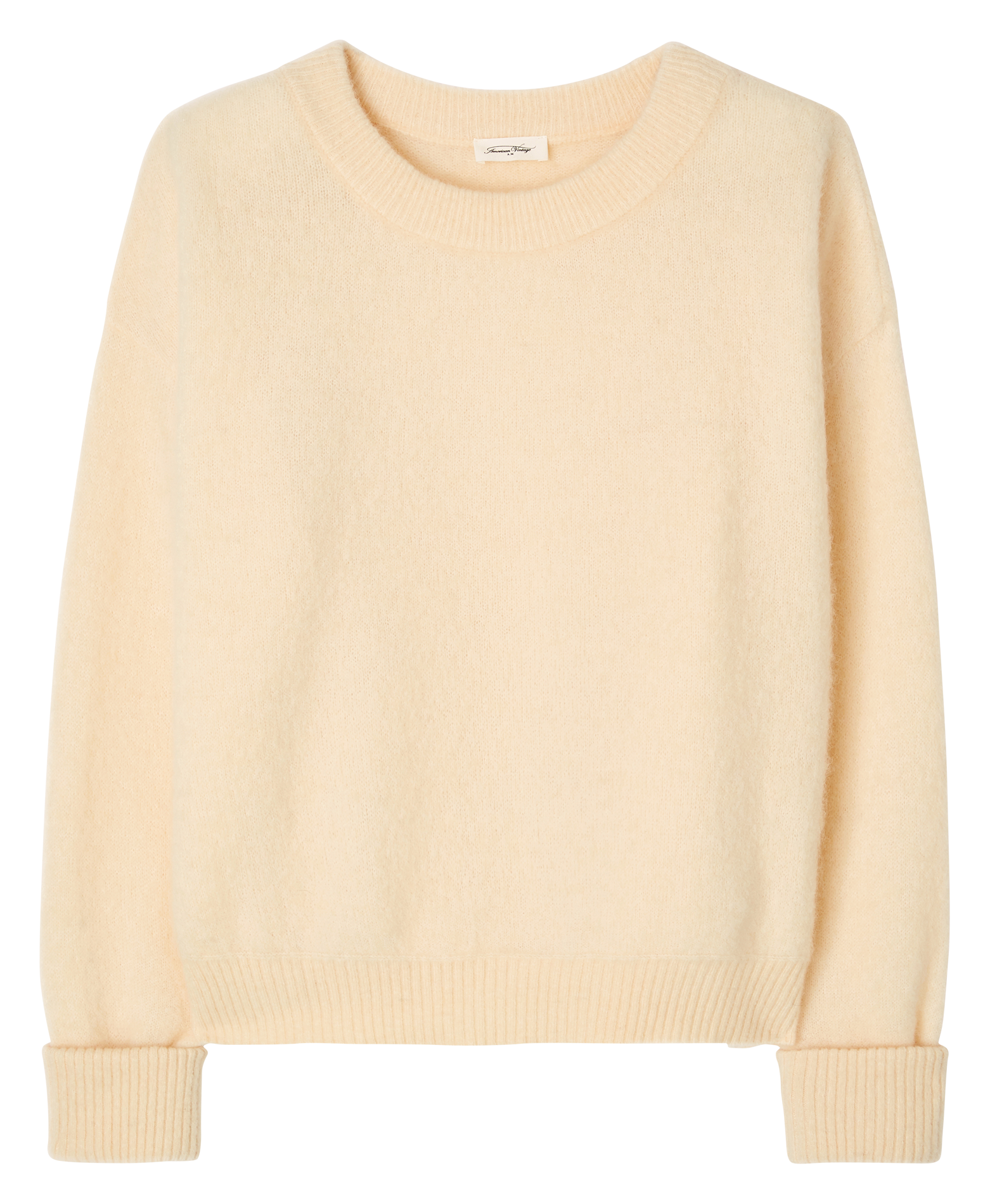 VITOW - Pull ample col rond en laine mélangée| Beige