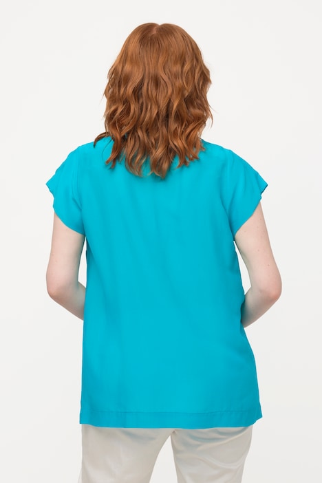 Bluse, Seidenmix, Schluppe, Stehkragen, Halbarm