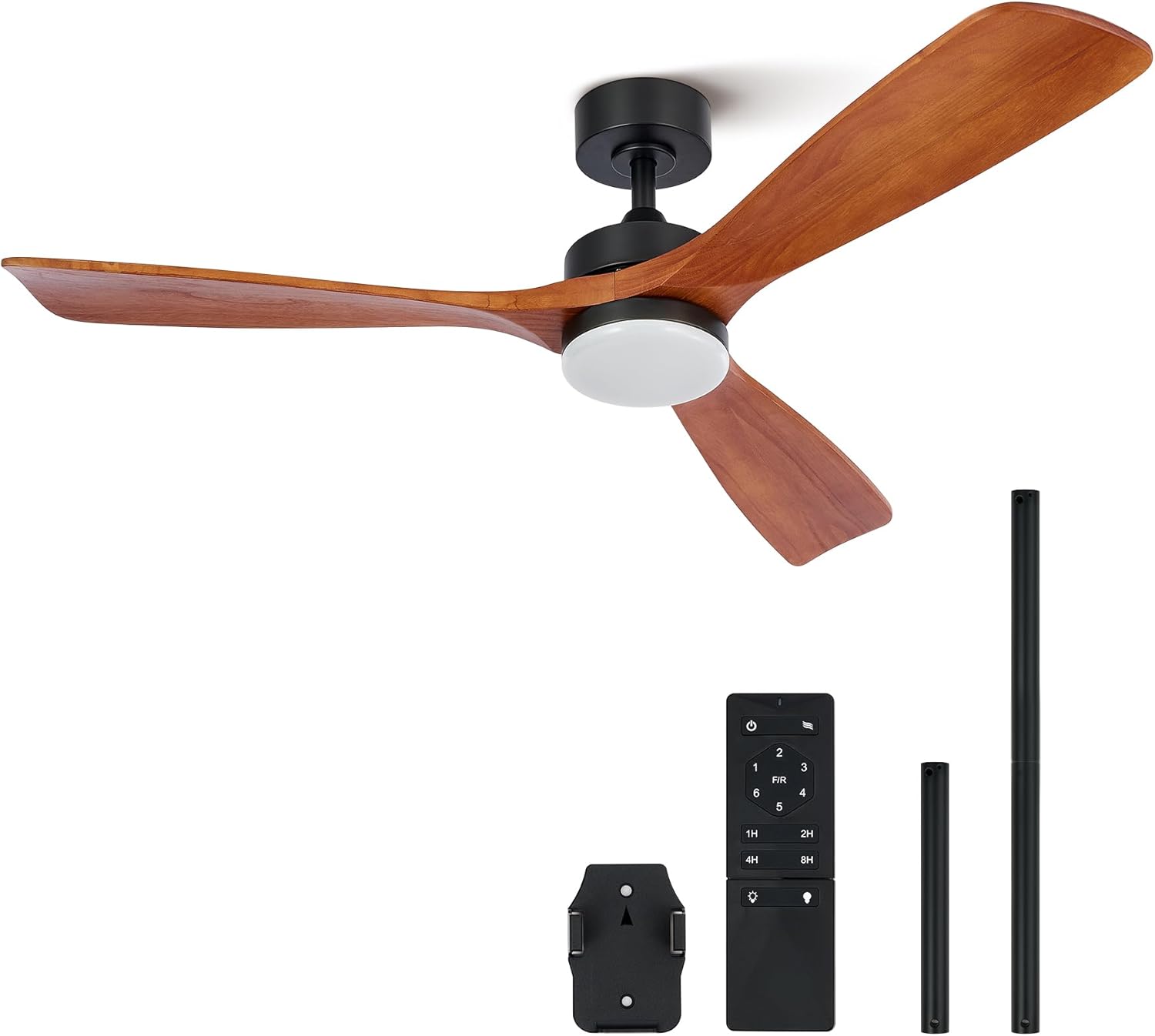 VONLUCE Deckenventilator mit Fernbedienung 52 Zoll Holz Ventilator LED-Leuchte Sommer&Winter-Betrieb Leiser DC-Motor für Innen und überdachten Außenbereich, Walnuss