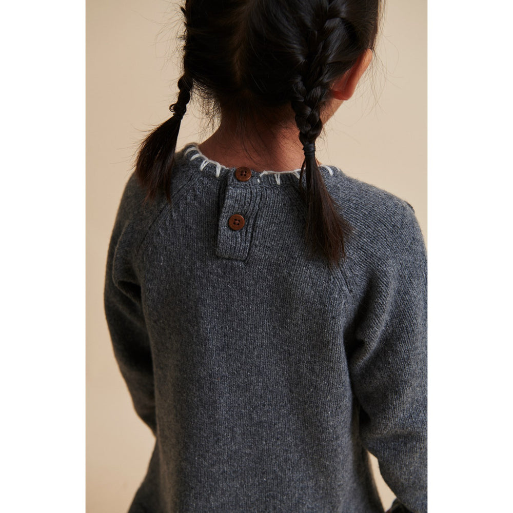 Køb COPENHAGEN COLORS Dk Grey/Cream Comb. Lambswool Kjole W. Sløjfe