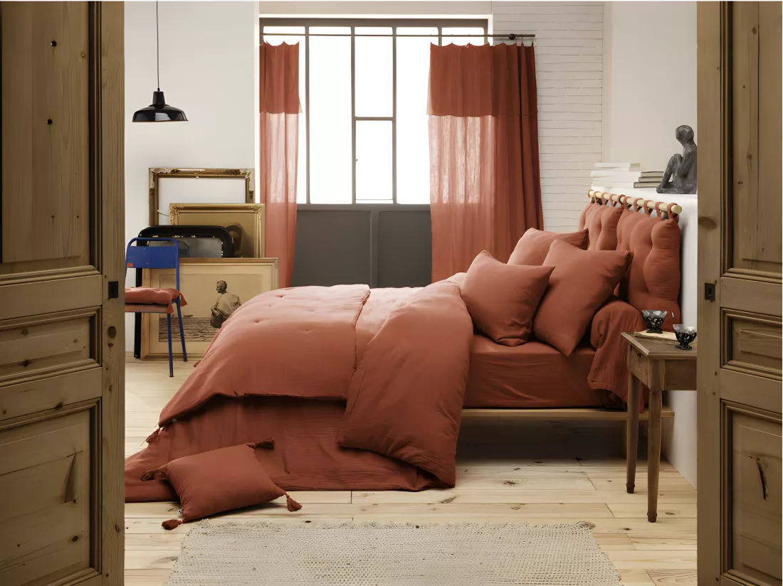 Housse de couette gaze de coton double 240 x 260 cm terracotta - PEPA 4