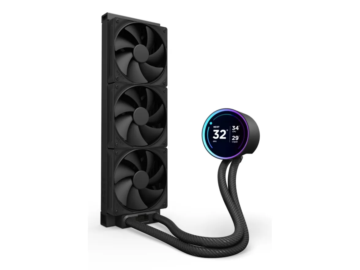 NZXT Kraken Elite 360 - Processors flydende kølesystem - med LCD-display - Radiatorstørrelse: 360 mm - (for: LGA1851, LGA1700, LGA1200, LGA115x Socket, AM4, AM5) - kobber - 120 mm - mat sort