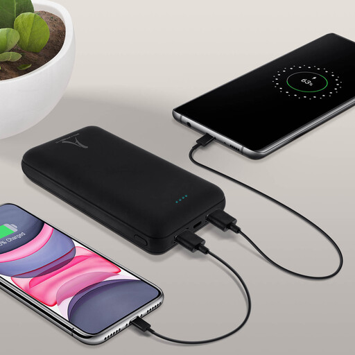 Bateria de emergência Akashi de 20000 mAh com 2 portas USB + 1 porta micro-USB.