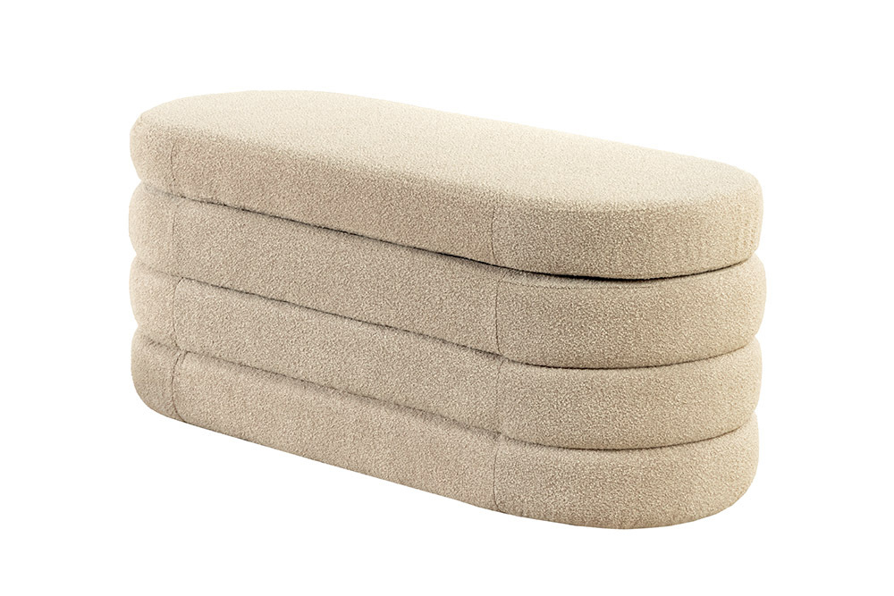 Extravagante Polsterbank VOGUE 115cm taupe Bouclé Sitzbank mit Stauraum