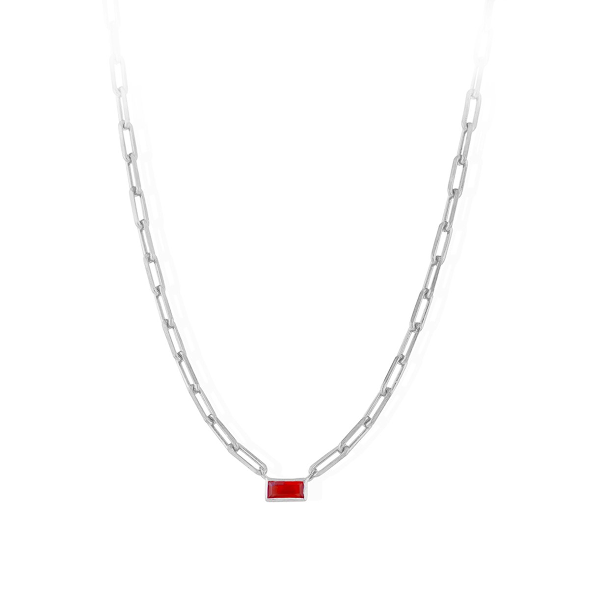 Collier Argent Chaine Rhodié Pierre Onyx Rouge