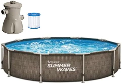 Summer Waves Frame Active Pool Dunkles Doppel-Rattan 305 x 76 cm mit Filterpumpe