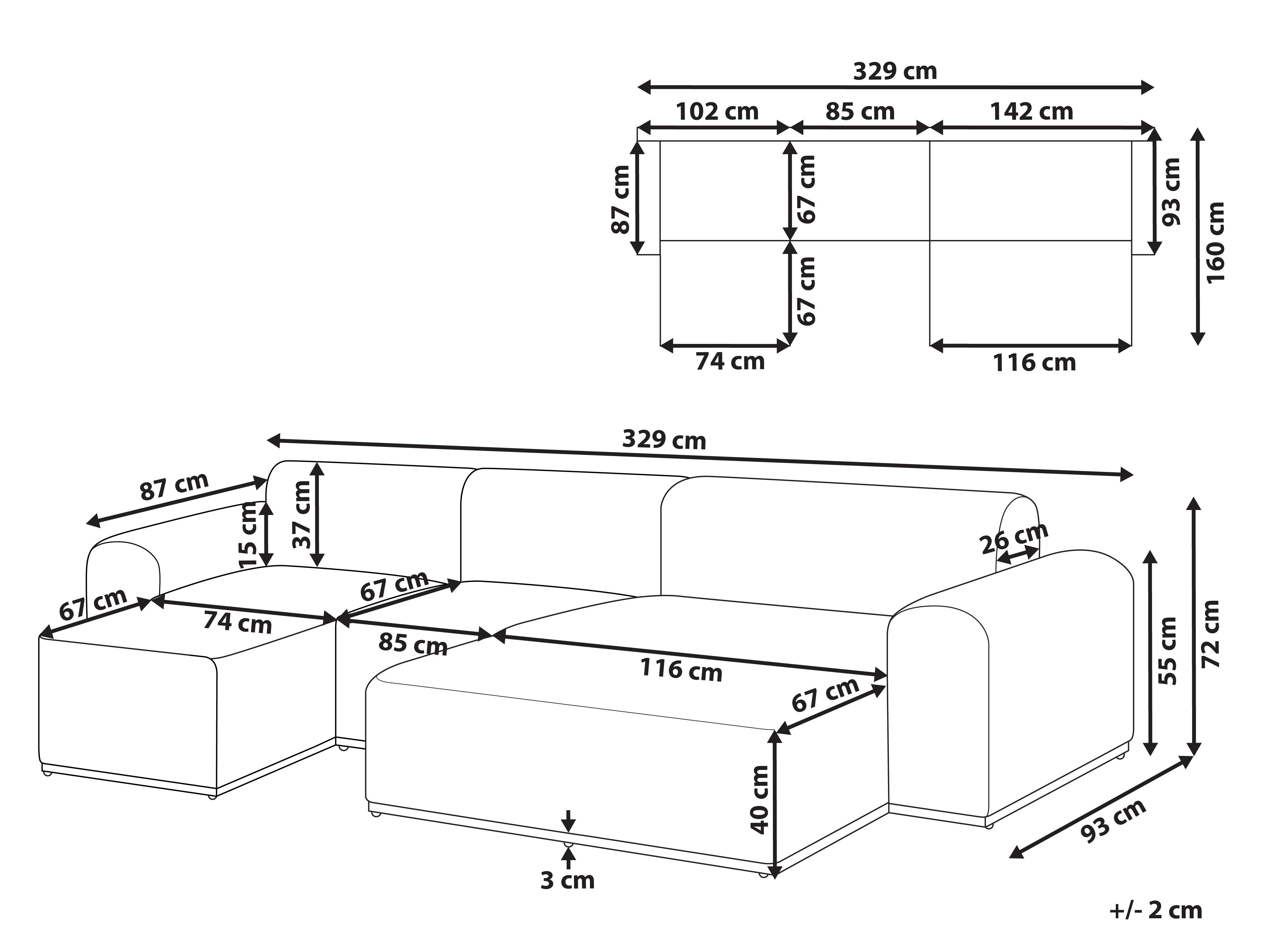 Tuin loungebank met ottomaan 7-zits BATTIFOLLO modulair Beige