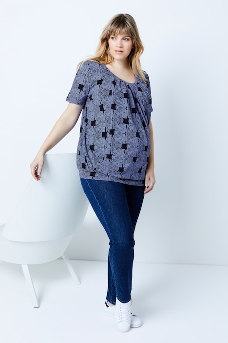 Bellieva T-Shirt, Still Funktion, Rundhals Kräusel, Kurzarm, Blüten