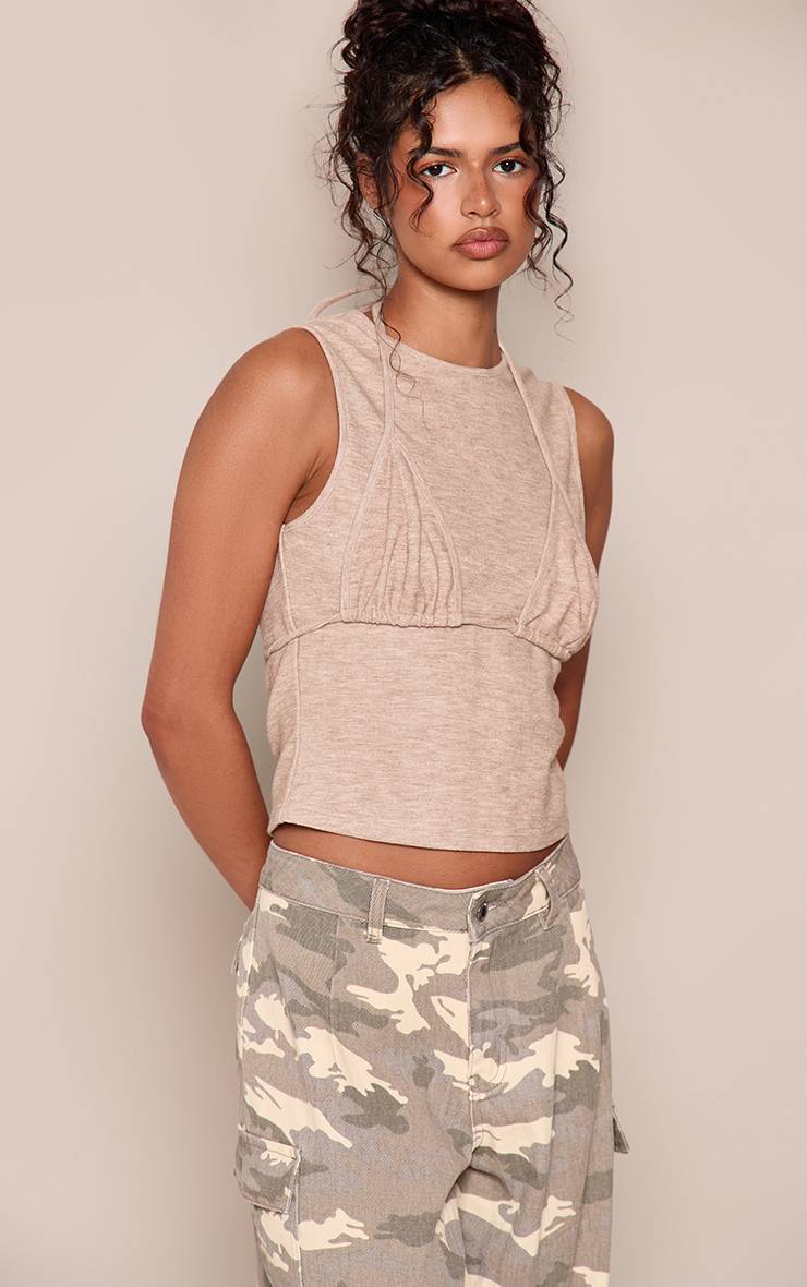 Sable Débardeur Court En Jersey Brossé Épais Avec Superposition Bralette