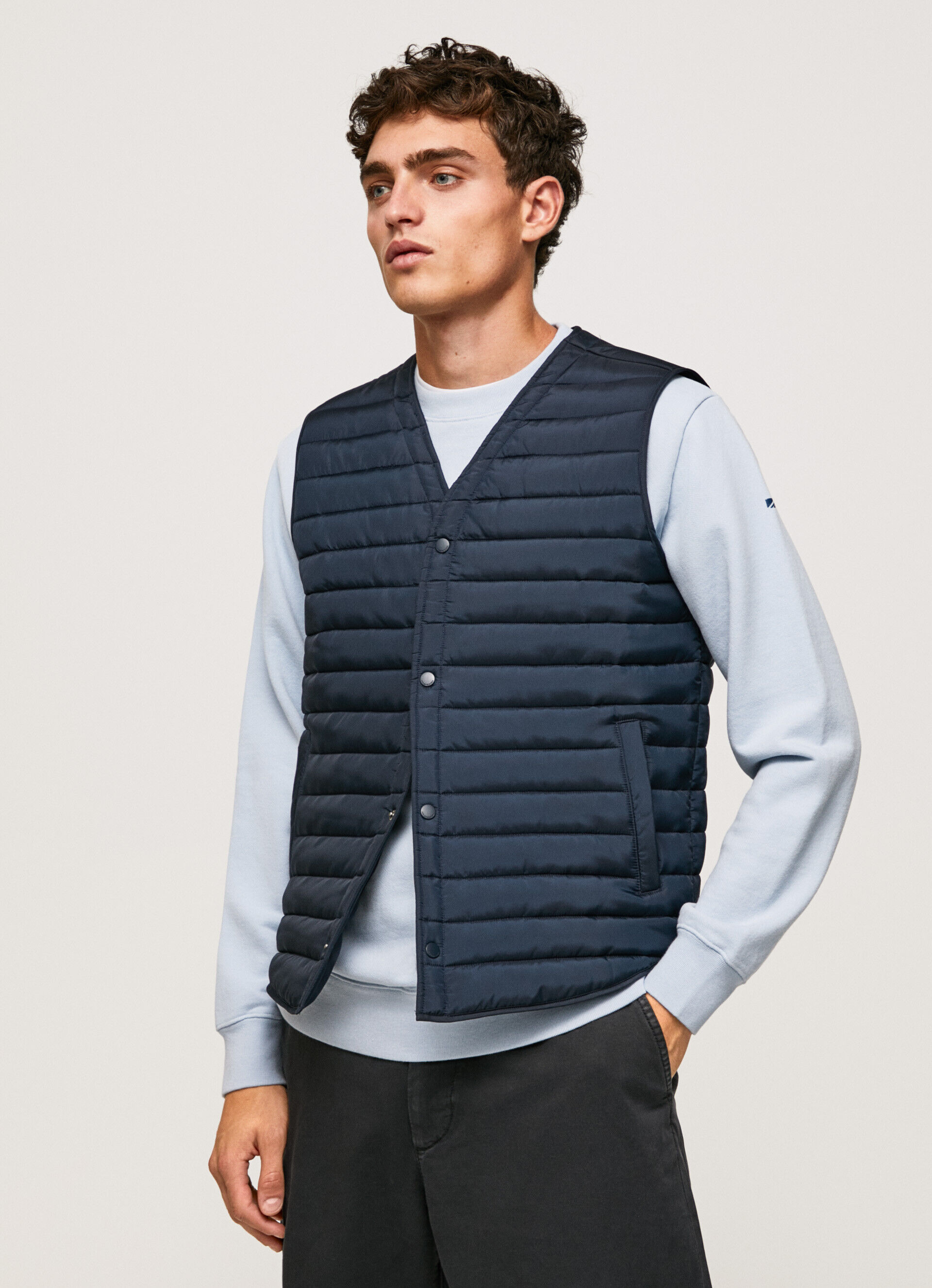 Colete acolchoado com fecho de botão - Azul Dulwich