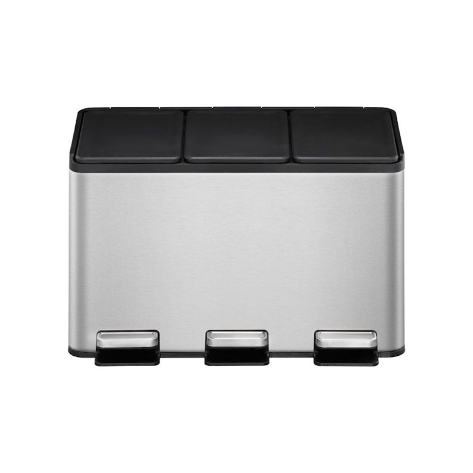 PROREGAL Rechthoekige afvalbak van geborsteld roestvrij staal met aparte softclose- en openhouddeksels 30 liter HxBxD 37,1 x 59,5 x 32,1 cm Zilver