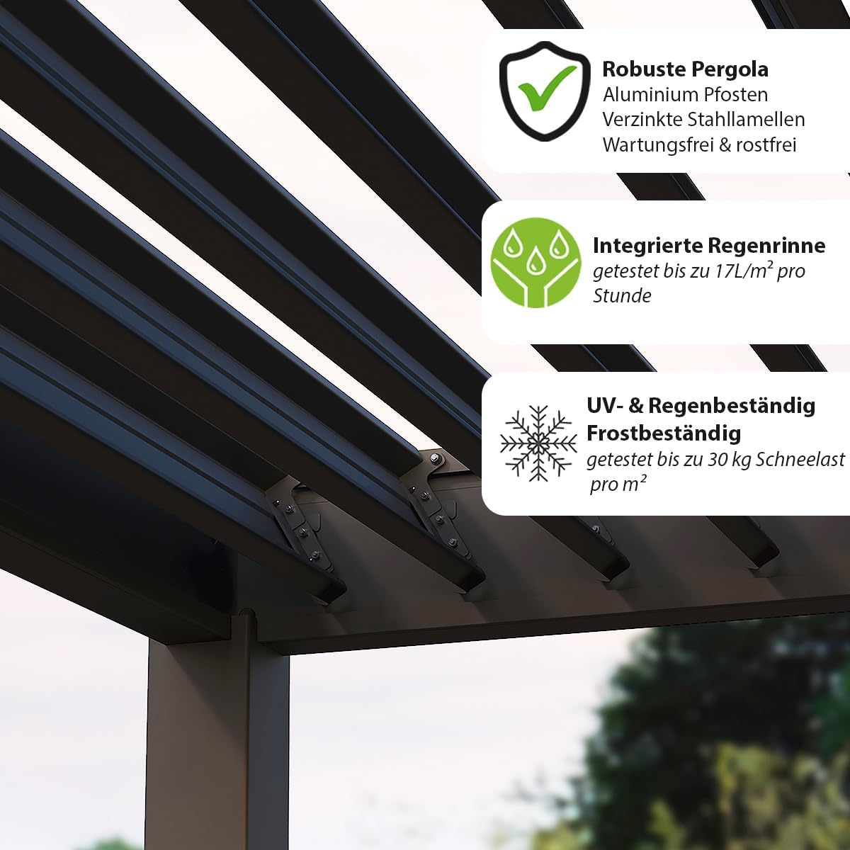 WEIDE - Classic Terrassenüberdachung freistehend mit einstellbarem Stahl-Lamellendach I Pfosten aus Voll-Aluminium I Robustes Terassenüberdach I wasserdicht (Anthrazit, 3 x 3,6 M)