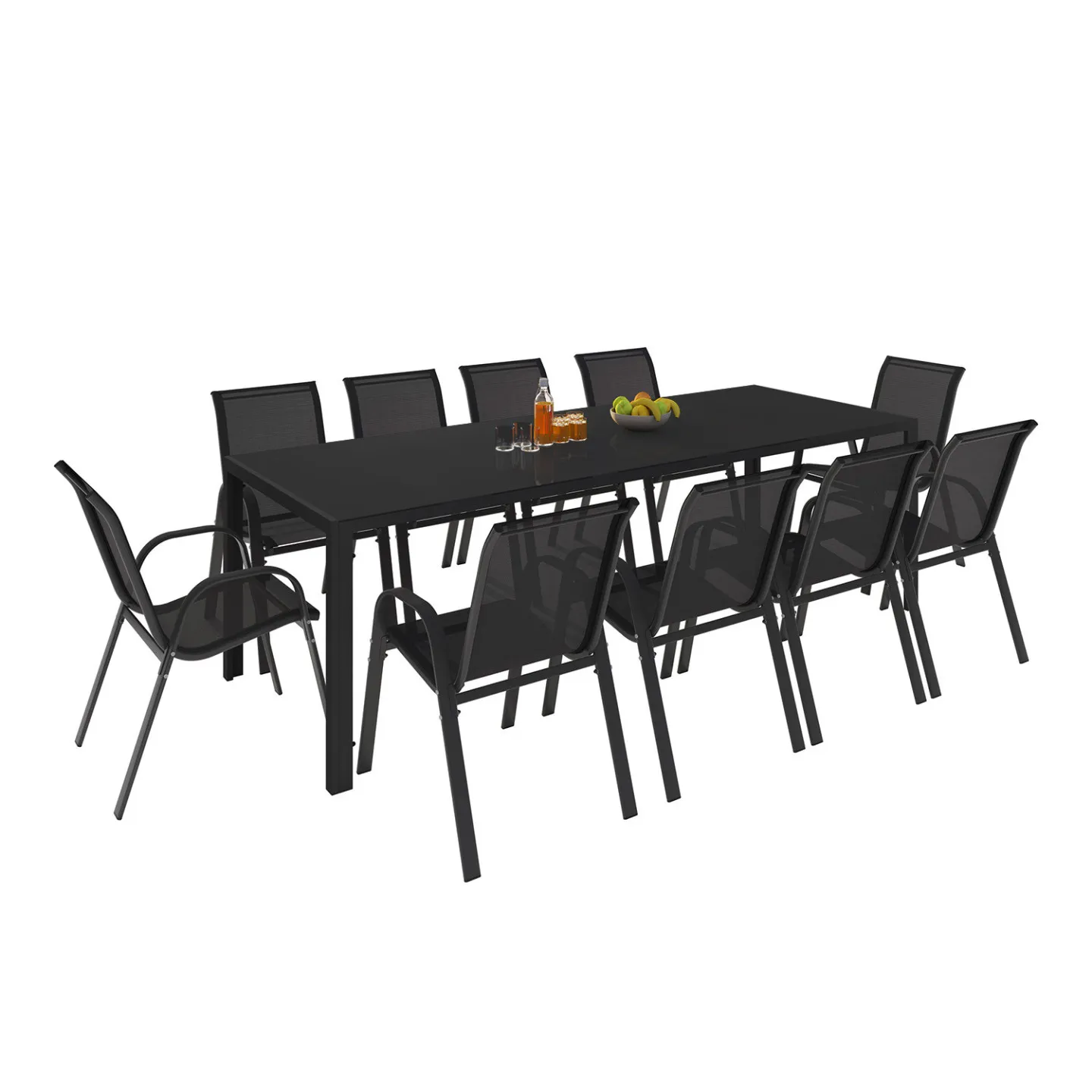 Salon de jardin MADRID table 240 CM et 10 chaises empilables noir