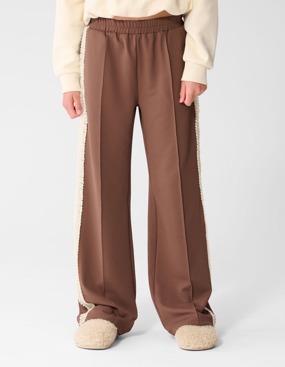 Ruffle Tape Wide Leg Fit Broek Bruin