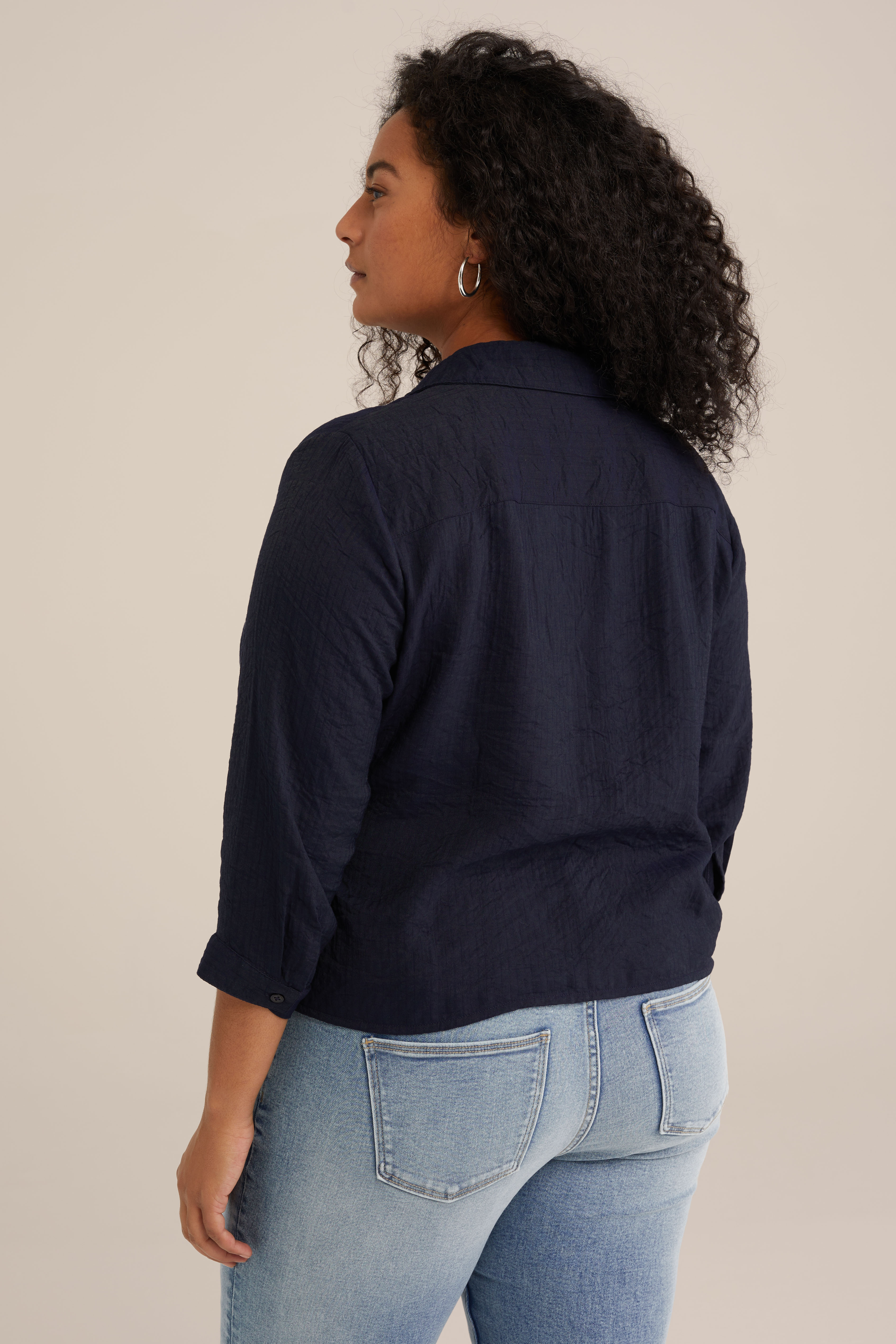 blouse met knoopdetail - Curve WE Fashion Donkerblauw