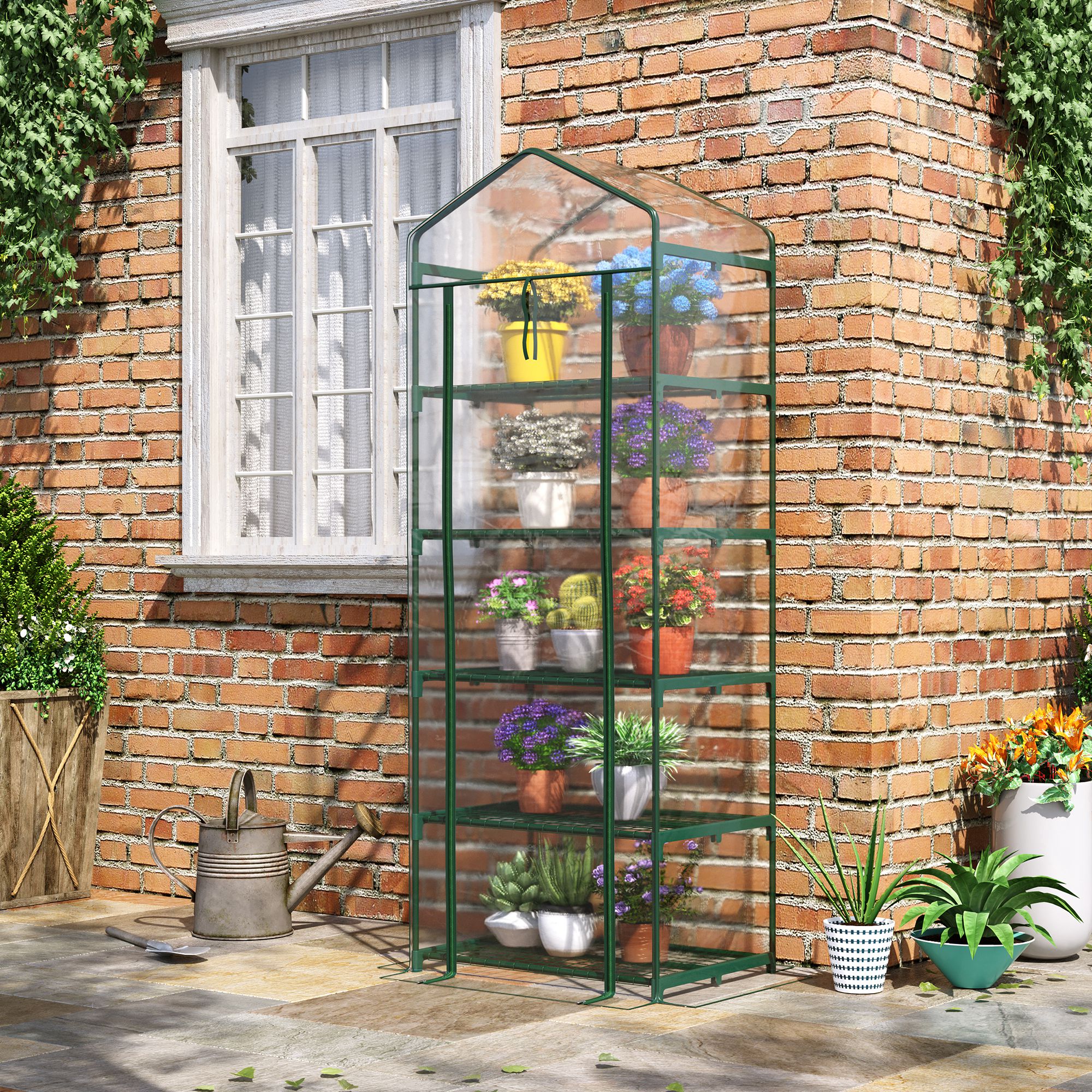 Estufa de jardim Outsunny, estufa para terraço com 5 prateleiras de arame, tipo galpão de aço, viveiro doméstico para cultivo de plantas, flores e vegetais, 69x49x193 cm, transparente