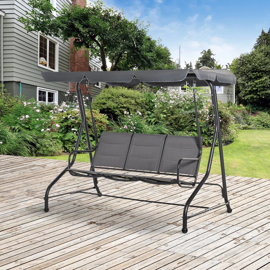 Outsunny 3-Sitzer Hollywoodschaukel mit verstellbarem Dach Grau