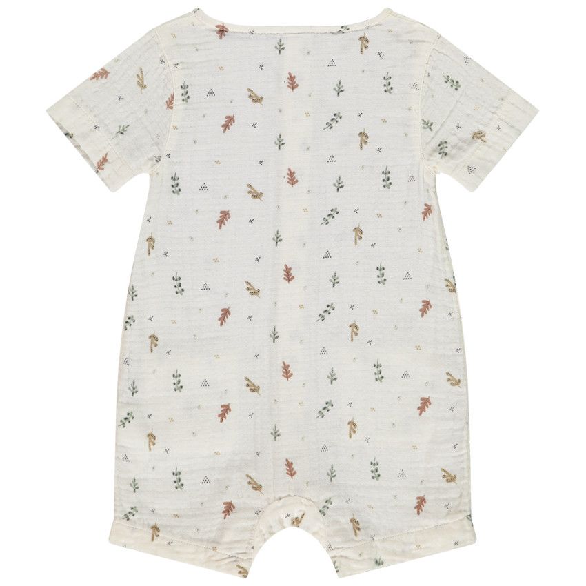 Combishort en double gaze imprimé feuilles pour bébé - Ecru