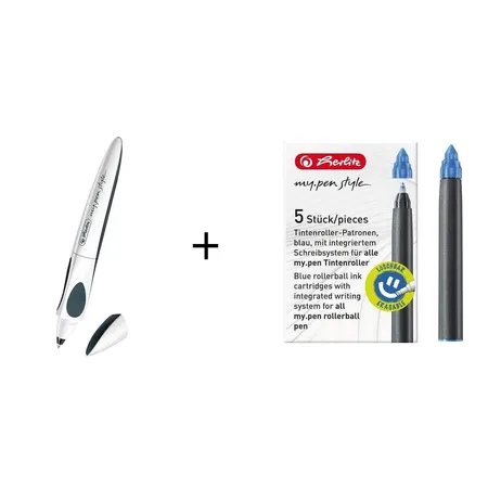 Herlitz Tintenroller my.pen Dark Shale + 5 Ersatz Tintenrollerpatronen