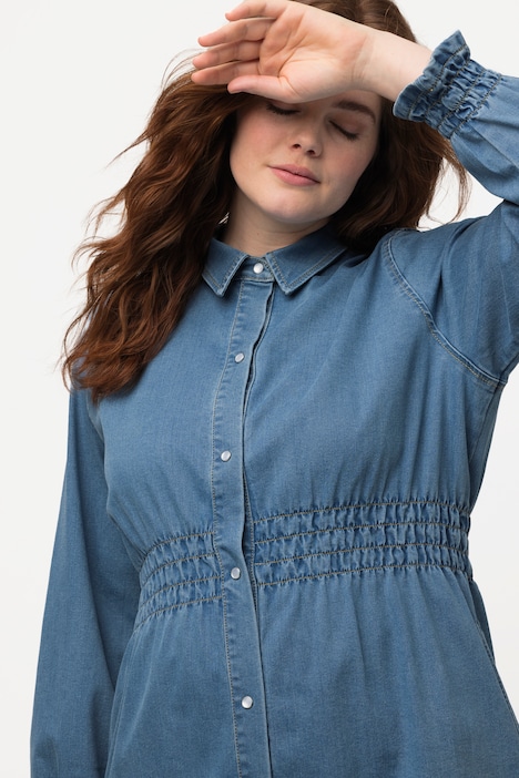 Long-Jeansjacke, tailliert, Hemdkragen, Biobaumwolle