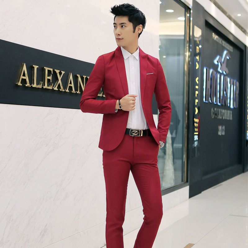 Aozora - Set: Effen blazer met één knoop + pantalon