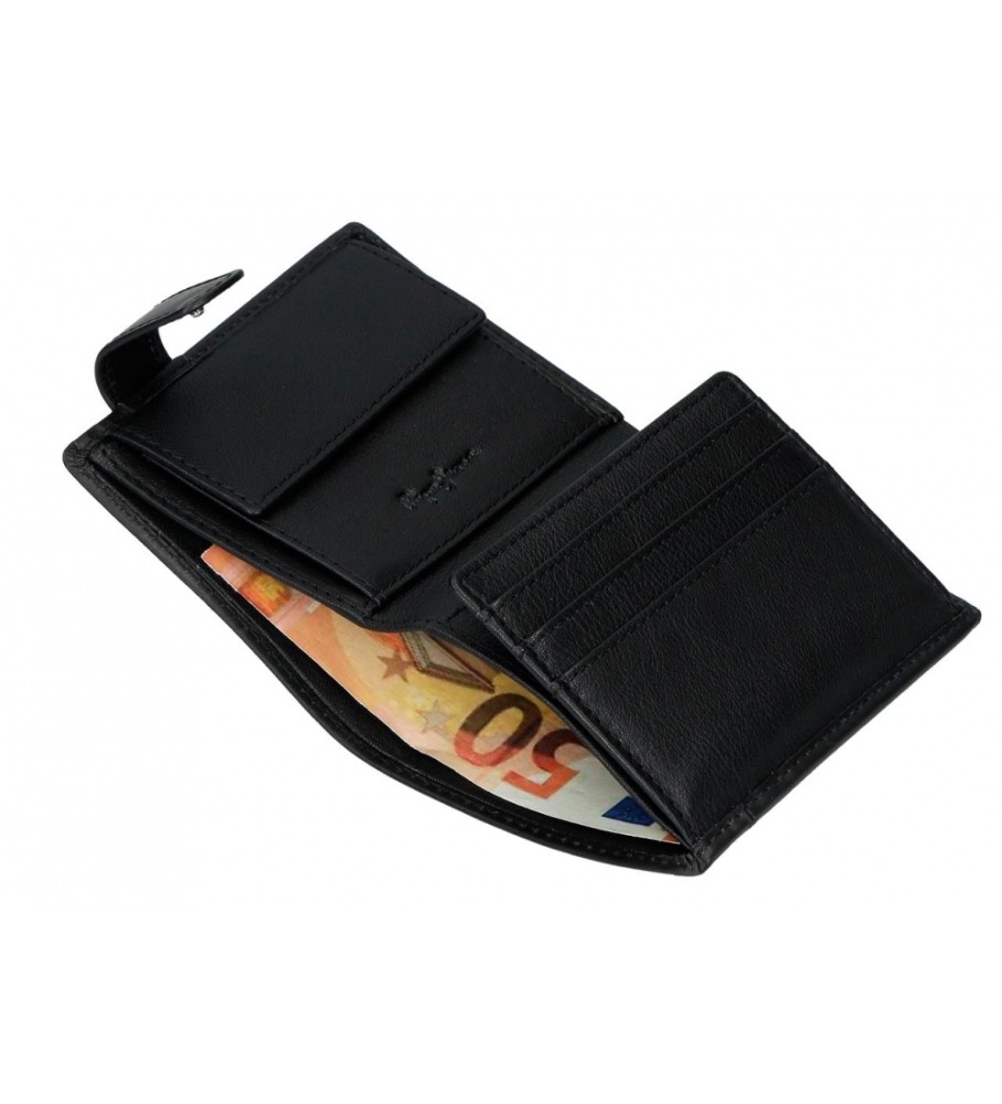 Carteira Pepe Jeans Staple em couro com fecho de clique, preta.