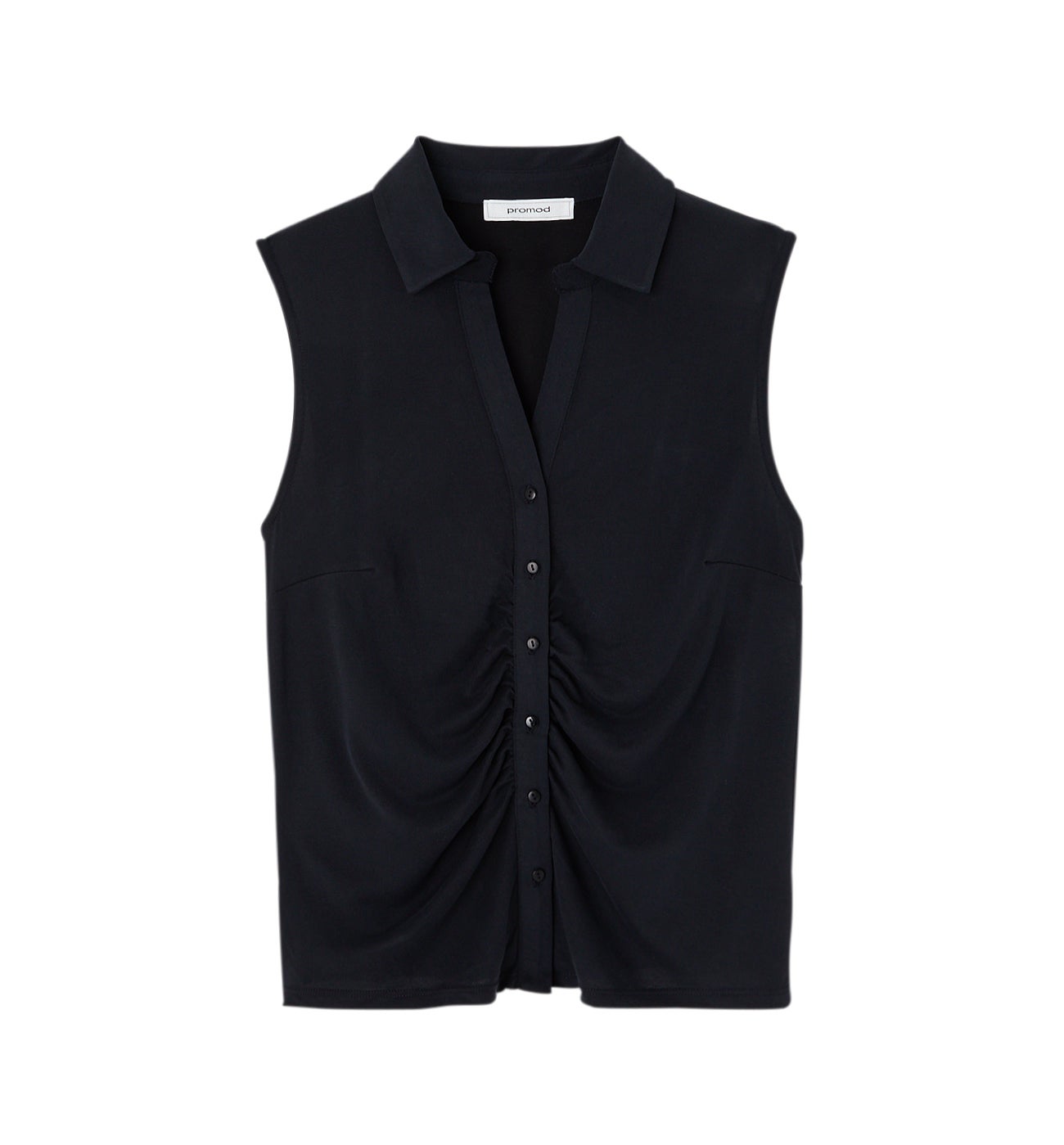 T-shirt sans manches col polo - Noir