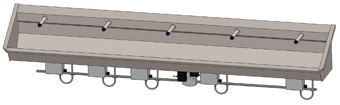 Intersan Sanilav muurwastrog m. elektronische muurkraan 300cm 5-personen RVS