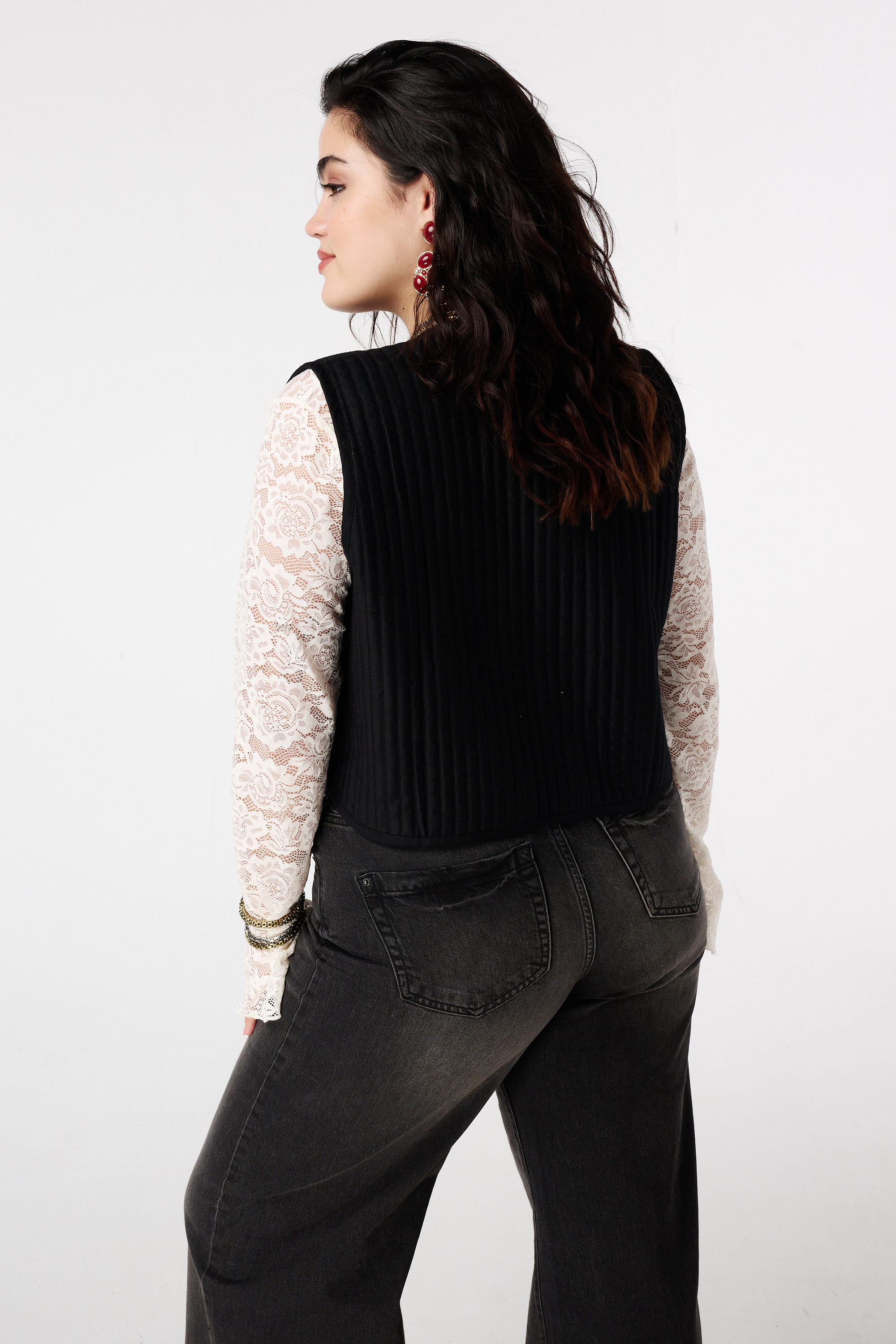 Gilet met broderie opdruk Zwart