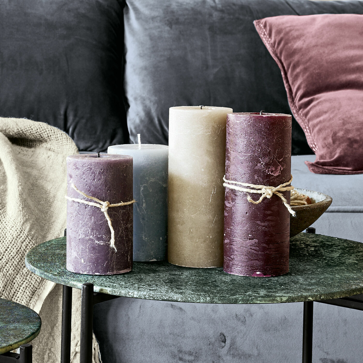 Kerze 4er Set Berekua grau/taupe/lila