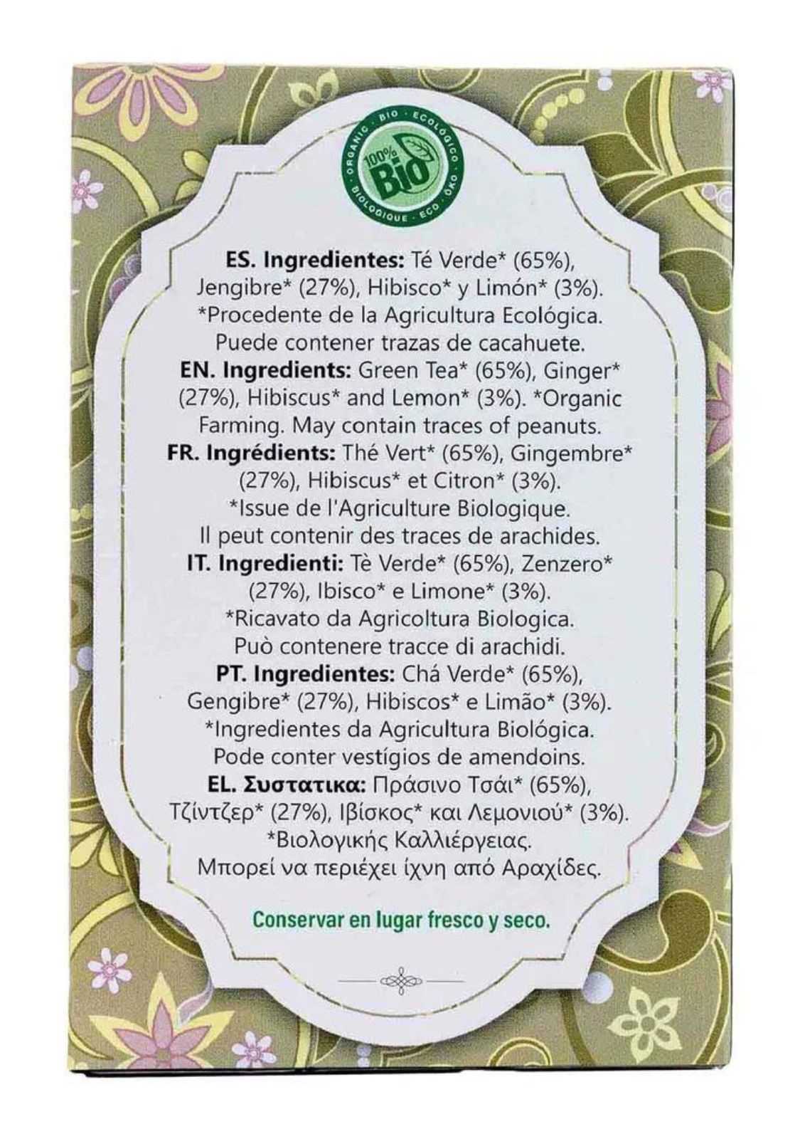 Chá Verde Orgânico Artemis com Gengibre e Limão 30g