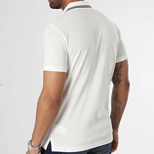 Polo Manches Courtes Contrast Collar Pique Blanc