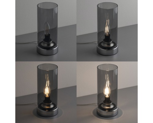 Pinja tafellamp met één lamp, HxØ 24,4x11 cm, chroom/rookglas