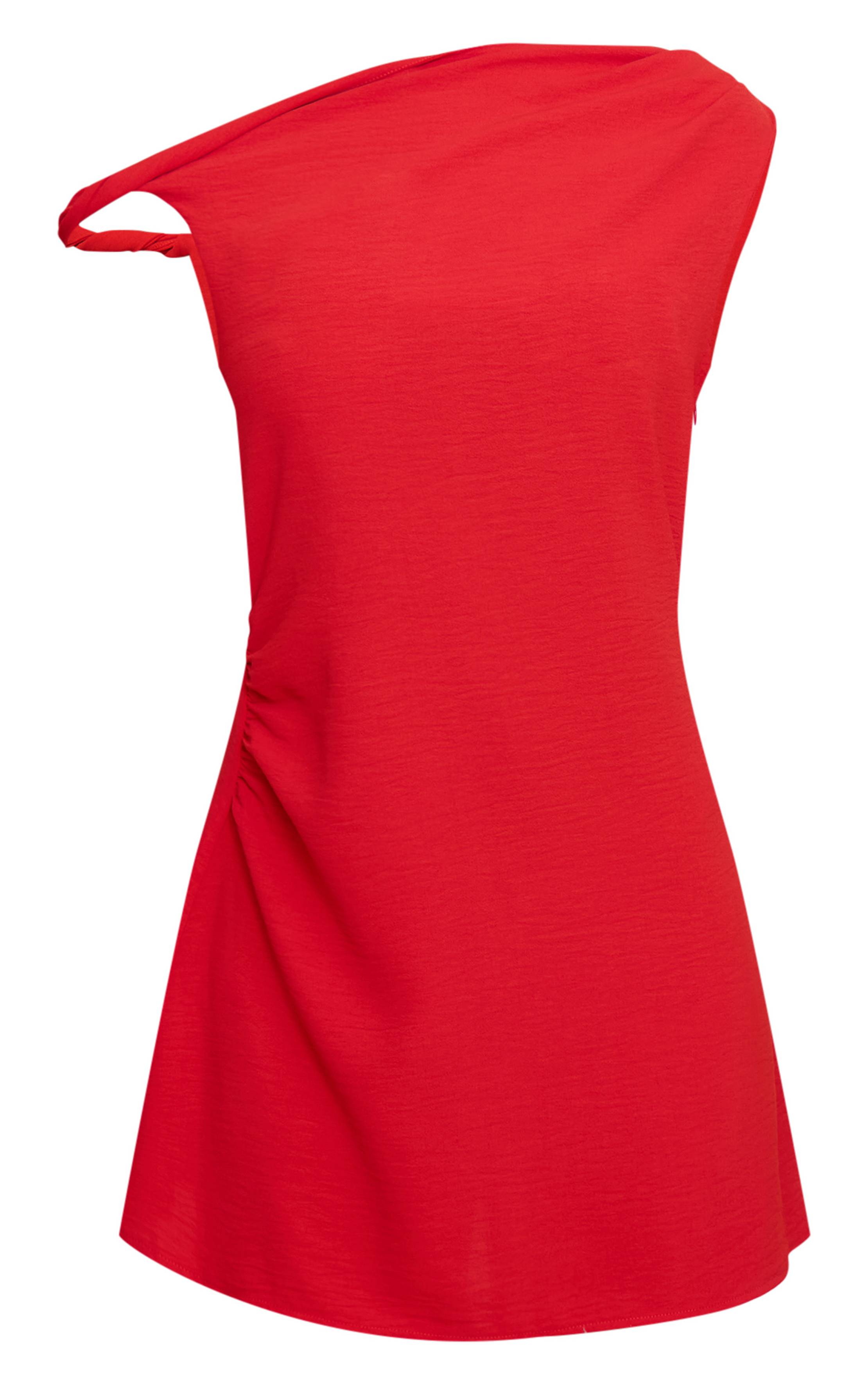 Rouge Robe Droite Asymétrique Texturée