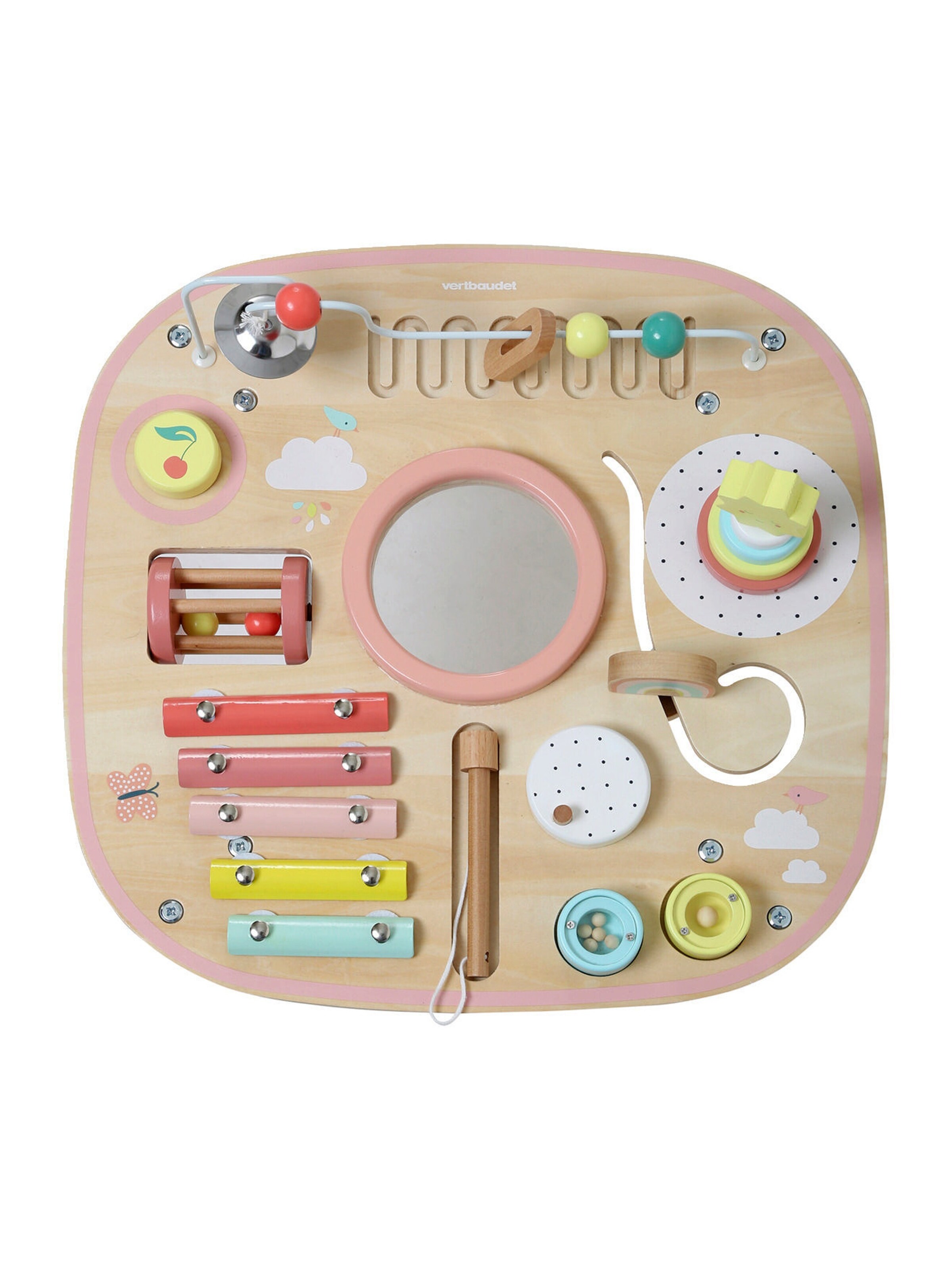 Vertbaudet Baby Spieltisch mit Musikinstrumenten, Holz FSC® rosa
