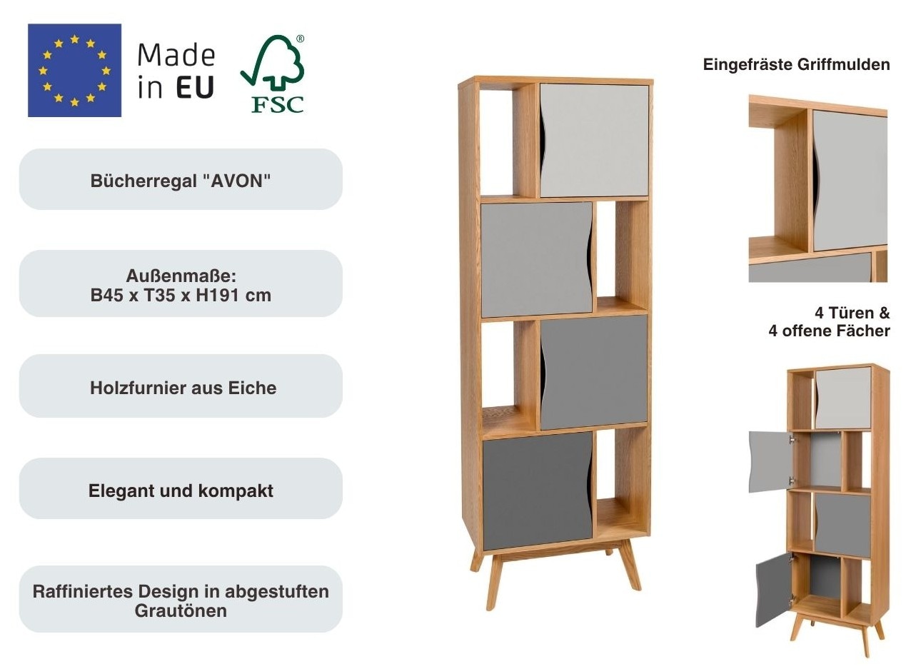 Woodman Bücherregal »Avon« Höhe 191 cm, Holzfurnier aus Eiche, schlichtes skandinavisches Design