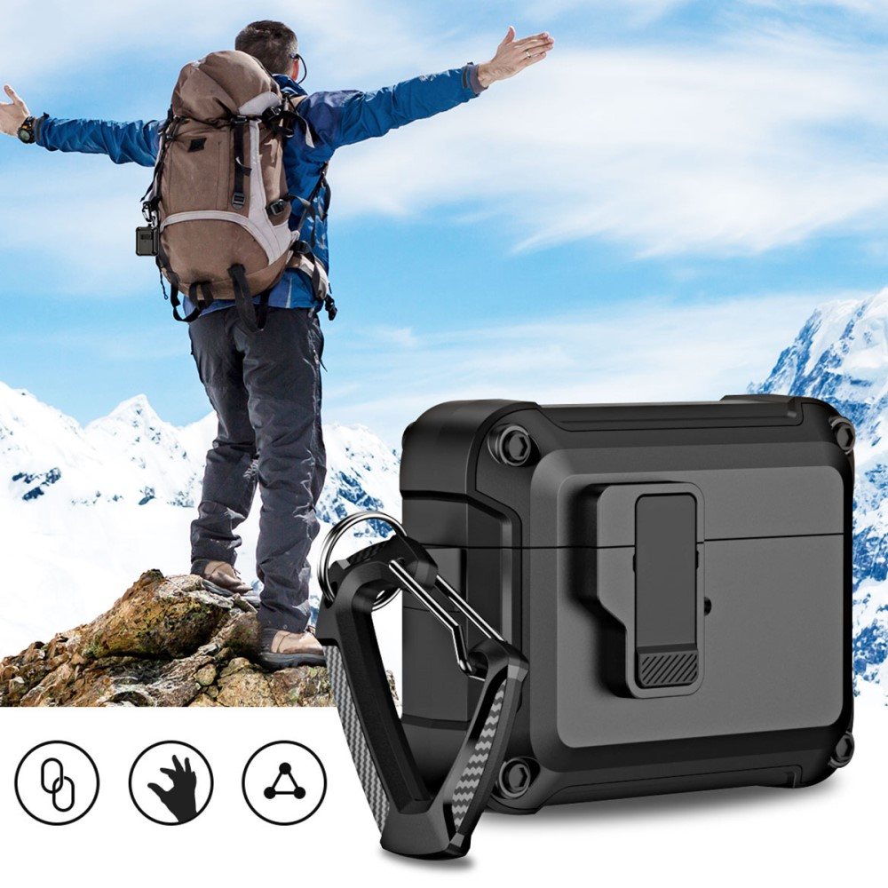 AirPods Pro 2 / AirPods Pro Hybrid Hardcase Schutzhülle mit Verschluss   Karabinerhaken - Schwarz / Grau