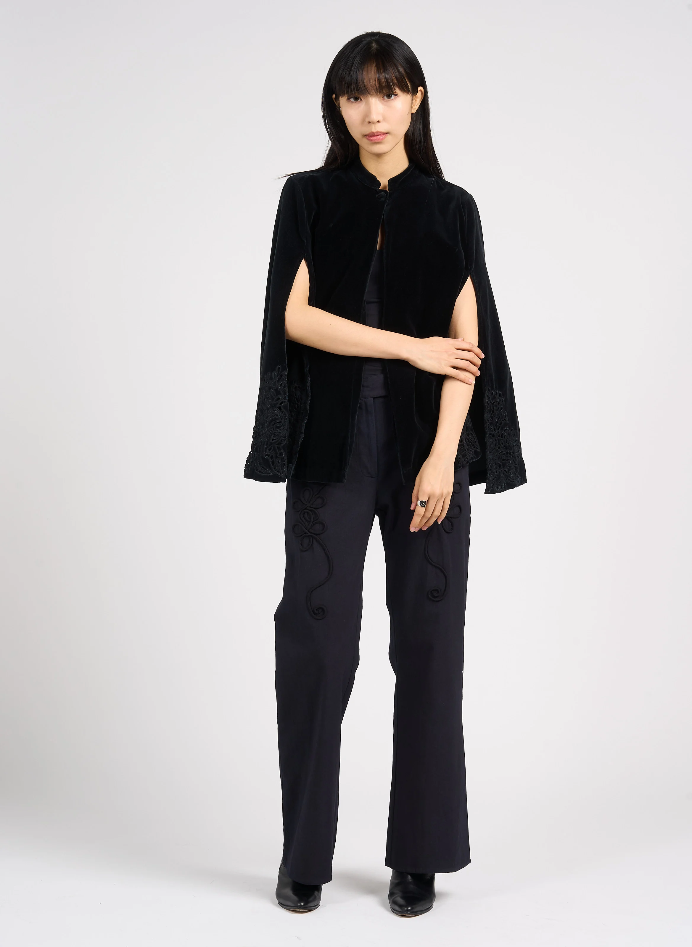 EGO - Pantalon droit brodé en coton | Noir