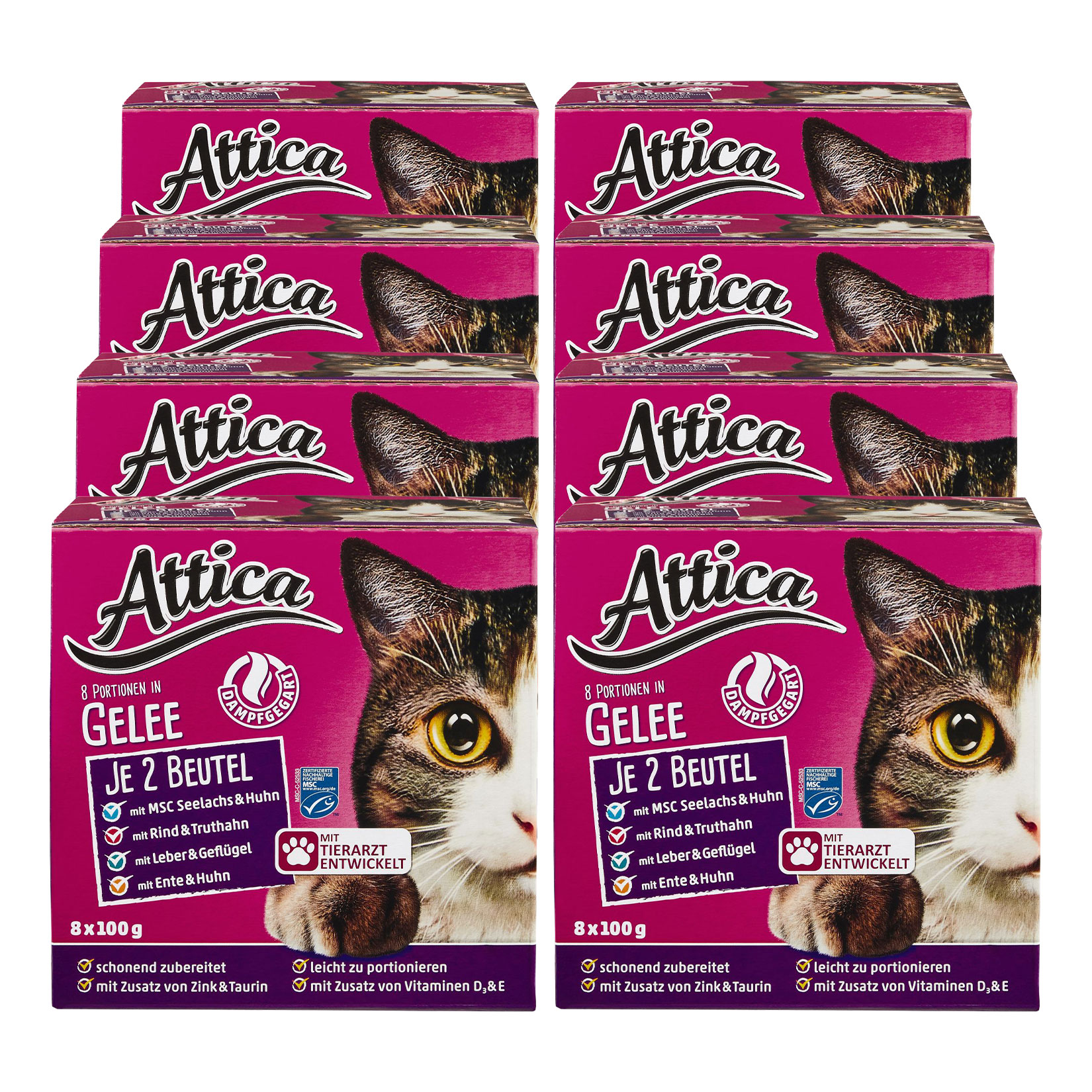 Attica Katzennahrung Multipack Gelee 8 x 100 g, 8er Pack