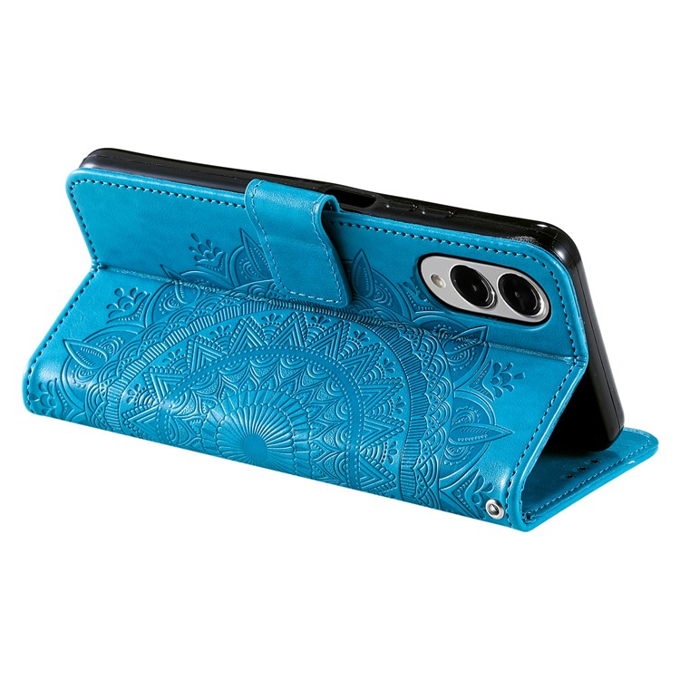 Samsung Galaxy S25 Edge Leder Tasche Wallet Mandala Flowers Imprint - Blau