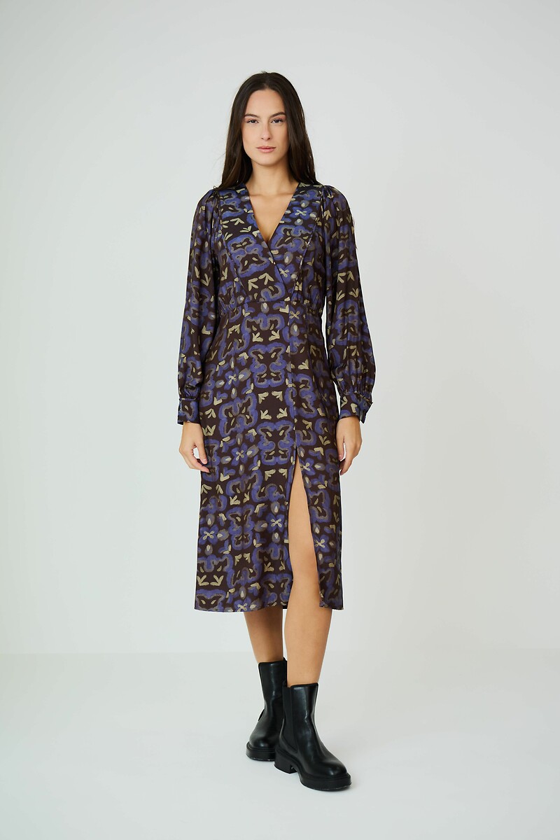 ATÉ BREVE<br>Vestido midi, mangas compridas, decote em V