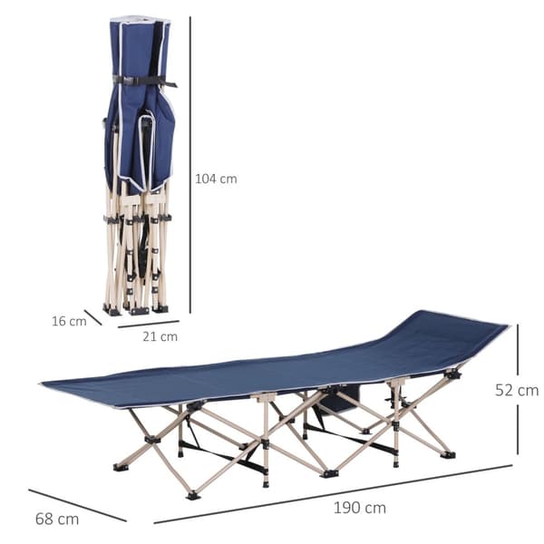 Camp Bed Sammenleggbar Campingseng Med Oppbevaringspose, Stål & Oxford, Blå, 190X68X52Cm