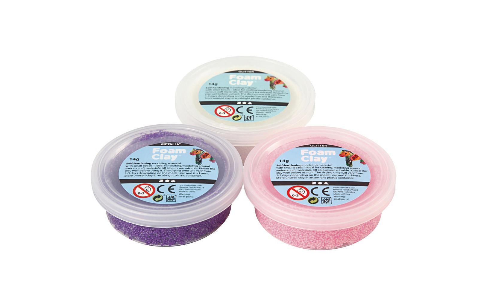 Modellier-Set Foam Clay 3 x 14 g Weiss; Lila; PinkSelbsthärtende Modelliermasse mit winzigen Styroporkügelchen